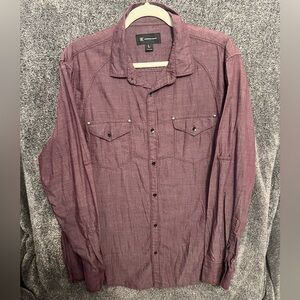 INC International Concepts Mens Textured Utility Button Up Shirt, Purple, Large